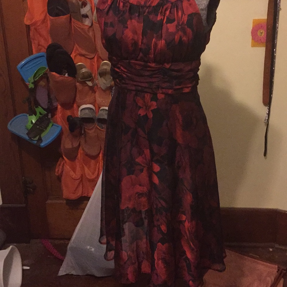 Red and black rose patterned dress